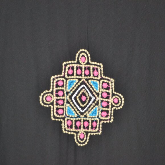 Tolani Embroidered Peasant Boho Art To WearTunic Dress Womens V Neck Tassel Tie - Picture 7 of 9